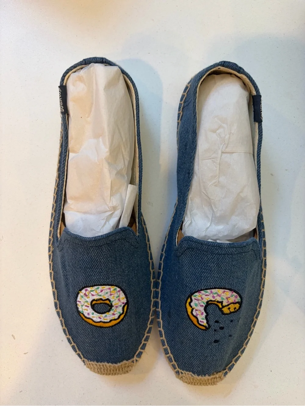 Soludos Kids Denim Moccasins with Donut Patch